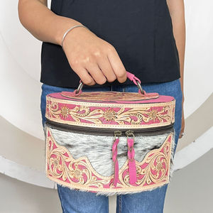 Delicate Multifunctional Jewelry <b>Box</b> Set Floral Pattern Tooled Cowhide Leather Makeup Organizer Travel Case <b>Gift</b> Storage <b>Box</b> Set - Product Image 5