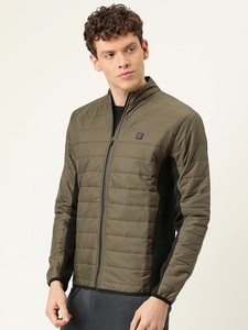Veste matelassée pour homme, vert olive, col montant, fermeture éclair sur le devant, coupe-vent, décontractée, pour l'automne, couleur unie, coupe classique - Product Image 5
