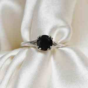 Anillo de compromiso de lujo con diseño de ónix negro, plata de ley 925 y chapado en oro de 14 quilates para mujer - Product Image 2