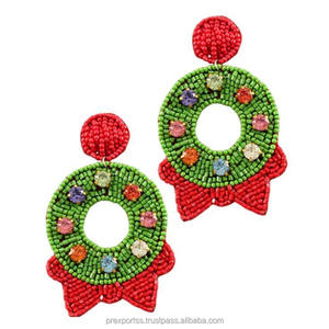 Pendientes de aro de Halloween fantasma blanco con cuentas Boo bordado hecho a mano semilla cuenta Unisex fiesta al por mayor - Product Image 2