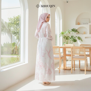 Shouqin Mazaya Muslim Women <b>Dress</b> Satin Silk & Barbara Silk Floral Print Front <b>Ruffle</b> & Nursing Friendly Modest Abaya Islam - Product Image 4