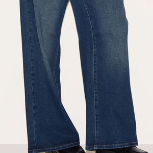 Pantalones Vaqueros de Cintura Alta, Corte Acampanado, Largos, Holgados, Estilo Casual, Lavado a la Piedra, Color Azul, con Decoración de Cinturón - Product Image 4