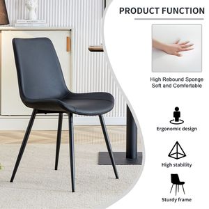 Chaise de salle à manger avec dossier en cuir artificiel noir, design incurvé et élargi confortable, avec pieds en métal noir - Product Image 6