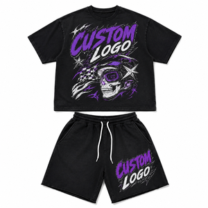Ensemble T-shirt et short imprimé pour homme, style streetwear oversize, tenue décontractée d'été 2 pièces, impression personnalisée, vente en gros - Product Image 3