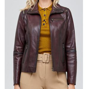 Brown Genuine Leather Jacket With Turn-<b>down</b> Collar Full Sleeve Autumn Style Women's Casual Outerwear Premium Quality Durable - Product Image 5