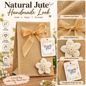 Sacs cadeaux en jute naturel avec nœud en ruban et décoration florale pour mariage, fête, anniversaire, emballage cadeau festif - Product Image 5