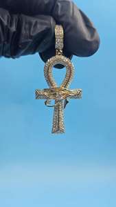 Colgante Hiphop Unisex de Cruz Ankh Egipcia Bañado en Plata con Moissanita, Plata 925, Joyería Fina Brillante, Amuletos para Fiesta - Product Image 3