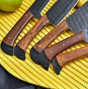 Couteau de chef en acier carbone forgé artisanal haut de gamme, ensemble de couteaux de cuisine 5 pièces avec étui en cuir véritable - Product Image 1