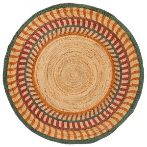 Alfombra Redonda de Yute Natural, Estilo Bohemio a Rayas, Tejido Plano, Ecológica, Decoración para Sala de Estar, Limpieza Localizada - Product Image 1