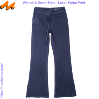 Pantalon évasé pour femme avec imprimé rayé laser et fentes latérales, élégant, en coton, polyester et élasthanne, confectionné en tissu de 10,85 oz