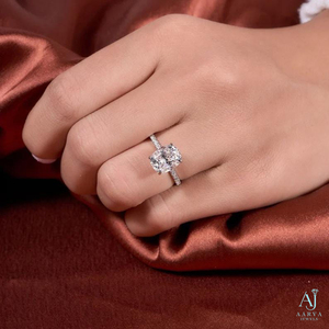 Anillo de Compromiso con Moissanita Corte Cojín, Halo, Anillo de Boda para Mujer, Joyería Personalizada - Product Image 2