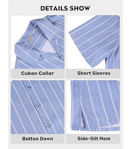 Chemise à manches courtes boutonnée avec des fines rayures verticales et un col camp style décontracté, tissu respirant pour un style et un confort optimaux - Product Image 6