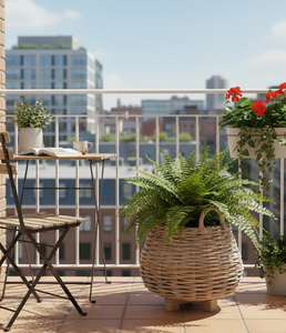 Cesta de mimbre natural tejida a mano con patas de madera, maceta redonda ecológica de mimbre para árboles y flores de Vietnam - Product Image 4