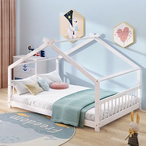 Letto a capanna in legno bianco a grandezza naturale per bambini - Product Image 1