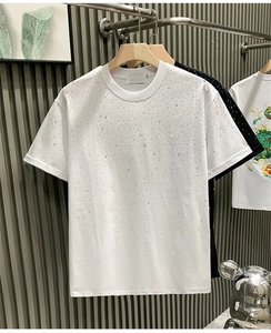 Custom Rhinestone O-Neck Short Sleeve T-shirt Trendy Drop Shoulder Hip Hop <b>Tshirt</b> for Men - Product Image 4
