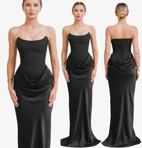 Vestido de Noche de Satén sin Tirantes, Estilo Bodycon, Maxi, con Cintura Natural, Drapeado, para Fiesta Formal, Baile de Graduación, Boda, con Cola Larga - Product Image 2