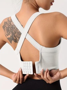 Women's Seamless <b>Cross</b> Back Sports Bra | Crisscross Strap Workout Crop <b>Top</b> | Nylon Spandex Padded Gym Fitness Activewear - Product Image 3