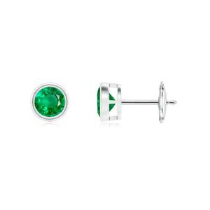 Natural <b>Emerald</b> Bezel <b>Stud</b> Earrings May Birthstone 14kt Solid Gold Minimalist Everyday Round Cut Green <b>Emerald</b> Earrings - Product Image 1