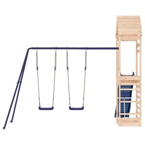 Juego de juegos infantiles de madera natural para exteriores con columpio de madera de pino maciza azul y polipropileno - Product Image 4