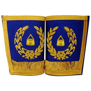Gants de longue portée Craft Almoner – Tissu bleu roi avec broderie à la main en bouillon d'or - Product Image 6