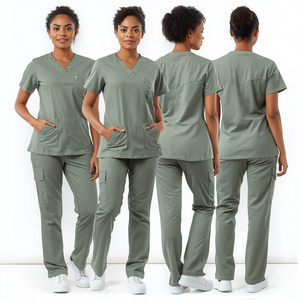 Ensemble de blouses d'infirmière vert sauge pour femmes, best-seller, avec poche utilitaire, vêtements de travail médicaux - Product Image 4