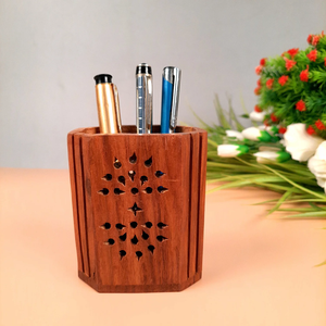 <b>Rustic</b> Wooden Pencil Holder Engraved logo Business Gift Ballpoint Wooden case Pen Holder For Office Home Use - Product Image 6