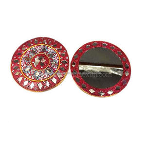 Miroir de poche compact décoratif indien en laque scintillante avec perles et pierres, miroir de retouche pratique pour les voyages, pour femmes - Product Image 3