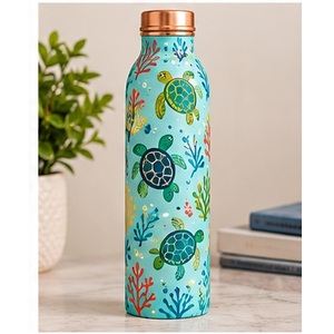 Designer Blue <b>white</b> floral Copper <b>Water</b> <b>Bottle</b> Portable Travel Drinkware with Copper Lid - Product Image 4