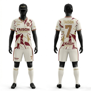 Ensemble de maillot de football pour femmes en polyester respirant 180 GSM, anti-humidité, beige marine, jersey texturé, impression de logo personnalisée - Product Image 6