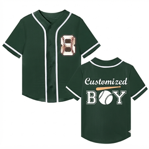 Maillot de baseball personnalisé DROGEN EXPORT, respirant, en maille polyester, couleur unie vert forêt, manches courtes, col en V, fermeture à boutons - Product Image 1