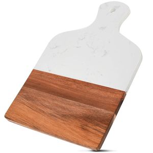 Planche à découper rectangulaire en marbre et bois massif pour usage professionnel en cuisine, découpe de viande, de pain et service décoratif - Product Image 2