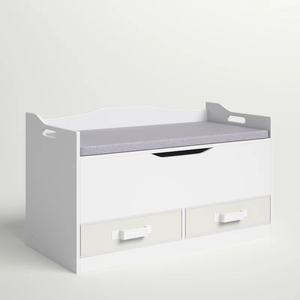 Banc de rangement multifonctionnel pour enfants avec grand tiroir Organisateur de jouets en bois Bacs pliables en tissu Forme rectangulaire pour salles de jeux - Product Image 4