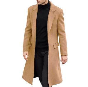 Vêtements pour hommes, manteau long de haute qualité, trench-coat en laine tricotée, coupe-vent, coupe ajustée, fermeture à boutons, respirant - Product Image 1