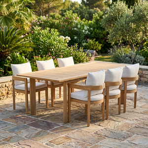 Ensemble de table et chaises de jardin en bois pour 6 personnes avec coussins, mobilier de patio d'hôtel tropical en provenance du Vietnam - Product Image 3