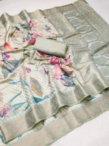 Sari Tradicional Indio de Seda Banarasi con Trabajo de Tejido Zari para Bodas y Eventos Festivos, Atuendo para Mujer - Product Image 4