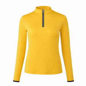 Women Yellow Equestrian Quarter Zip Riding <b>Top</b> Long Sleeve Horse Riding Training Shirt Stretch Performance Base Layer OEM - Product Image 1
