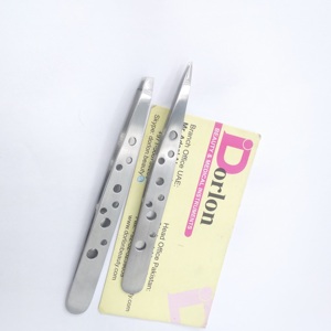 Custom Nude Color Eyebrow Tweezers Stainless Steel Slanted Pointed Tip Tweezers Private Label 9 Holes Facial Hair Beauty Tweezer - Product Image 2