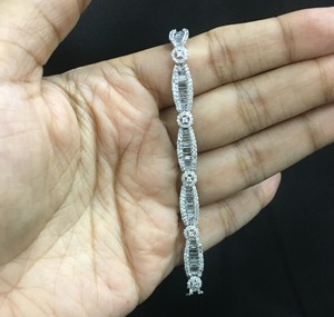 4.12 Cttw Round Baguette White Natural Diamond Tennis Bracelet 925 Sterling Silver 6.5 Inch, Prong <b>Set</b> Wide Bracelet for Women - Product Image 4