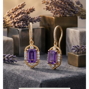 Octagon Blue Amethyst <b>Earrings</b> 5.5 Inch Long CZ <b>Dangle</b> 925 Sterling Silver 18K <b>Gold</b> Plated Fashion <b>Earrings</b> At Wholesale Price - Product Image 4