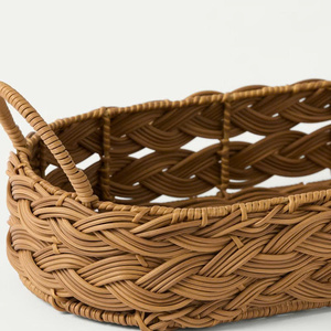 Bandeja ovalada de ratán tejido de estilo rústico moderno para desayuno, comedor y organización del hogar, con asas, hecha a mano con mimbre natural. - Product Image 3