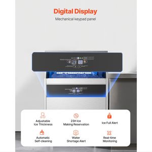 Macchina per il ghiaccio professionale da cucina con capacità di produzione di 72 kg/24h, capacità di stoccaggio di 30 kg, display LED e pompa di scarico, produzione 80 kg - Product Image 4
