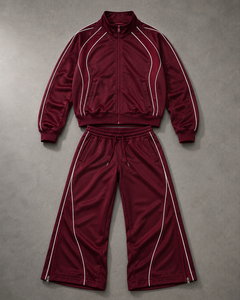 Ensemble de survêtement unisexe marron à manches longues, couleur unie, style sportif avec poches latérales et fermeture éclair, idéal pour l'automne - Product Image 1