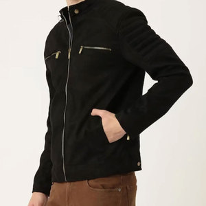 Econex Sports <b>Men's</b> Formal Slim PU Leather <b>Jacket</b> High Street Style Solid Color <b>Suede</b> Finish Pockets Turn-down Collar Zipper - Product Image 4