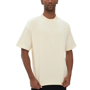 Unisex Heavy <b>Weight</b> Cotton Shirt Oversized Drop Shoulder Mock neck T-shirt High Quality Boxy Plain <b>Blank</b> T Shirt Manufacturing - Product Image 4