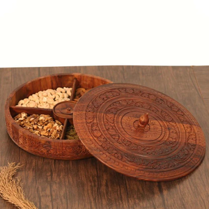 <b>Wooden</b> Spice <b>Box</b> with 4 <b>Large</b> Compartments and Spoon Kitchen Masala Dabba <b>Wooden</b> Namak Dani Spice Storage Container Multipurpose - Product Image 1