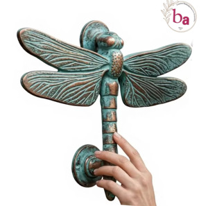 Ba Dragonfly - Timbre de puerta de hierro fundido, rústico, impermeable, ecológico, autoadhesivo, decoración para entrada exterior, hecho a mano, de metal, para pared - Product Image 5