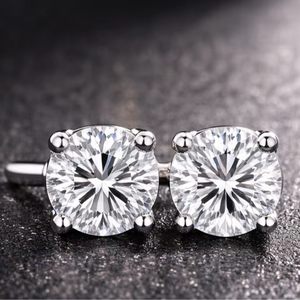 Boucles d'oreilles clous en diamant, argent 925 plaqué rhodium, tendance, à quatre griffes, rondes, pour mariage, bijoux fins pour femme - Product Image 1