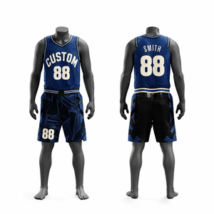 Custom Basketball Jersey Set Men's Blue Geometric Print 88 Smith Moisture Wicking <b>Athletic</b> Tank Top Shorts Uniform - Product Image 1