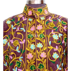 Amazing Look Cotrise Embroidery Floral Quilted Autumn Winter <b>Jacket</b> Women's Regular Length <b>Mandarin</b> <b>Collar</b> Full Sleeve Button - Product Image 3