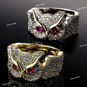 Bague hibou pour femme en argent 925 avec pierres baguette et micro-pavé, design animal unique, bijou de luxe scintillant - Product Image 2